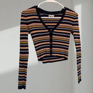 L.A. Hearts Striped Ribbed Cropped Button-Front Top – Multicolor (Women’s Small)